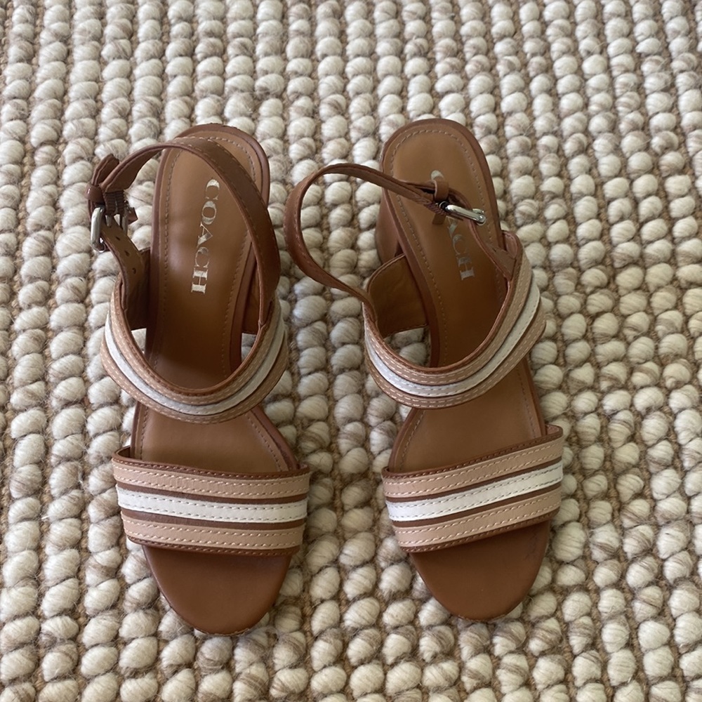Neutral Striped Coach Heels